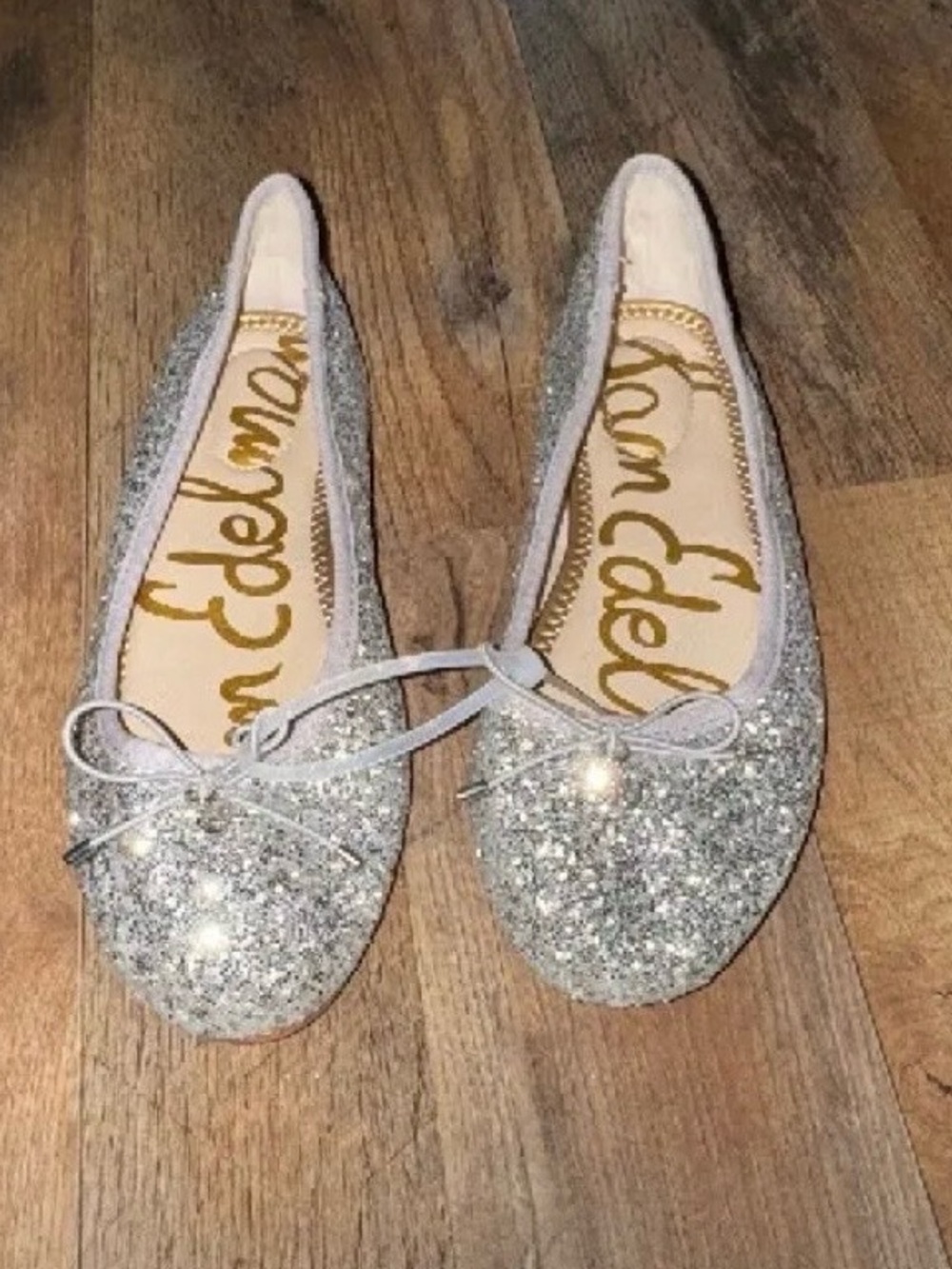 Sam Edelman Silver Glitter Bow Ballet Flats
